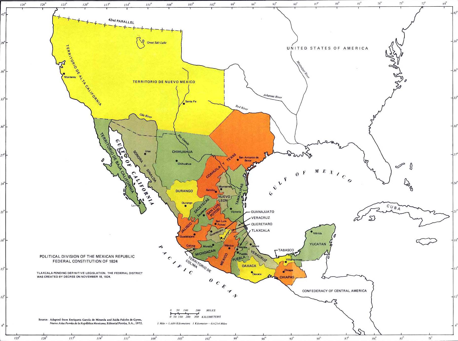 Map of Mexico in 1824